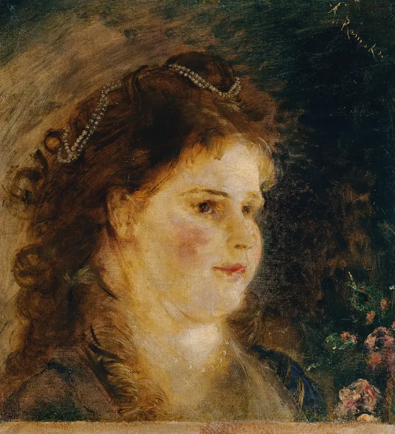 Mädchen mit Perlenkette im Haar von Anton Romako