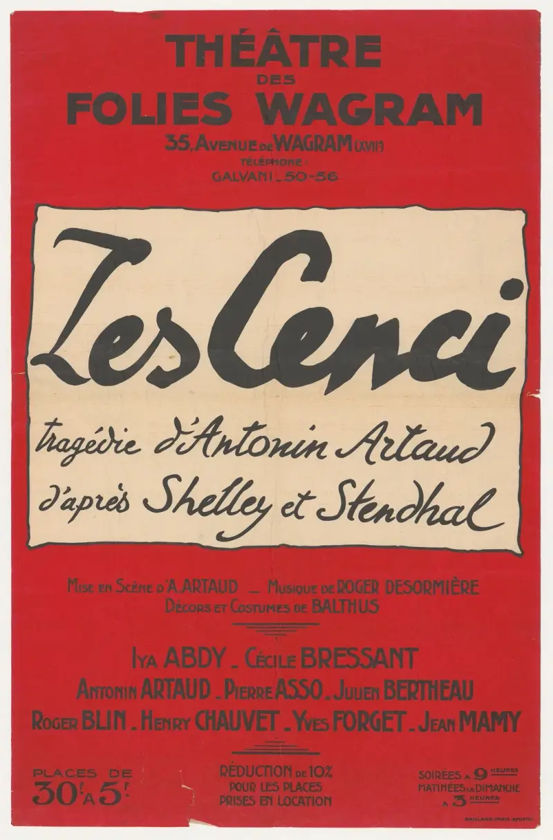 Les Cenci 1935 Théâtre des Folies Wagram av Antonin Artaud