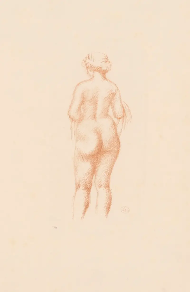 Weiblicher Akt von hinten, einen Schal haltend von Aristide Maillol