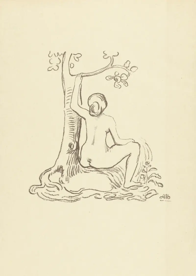 Nude woman sitting by a tree av Aristide Maillol