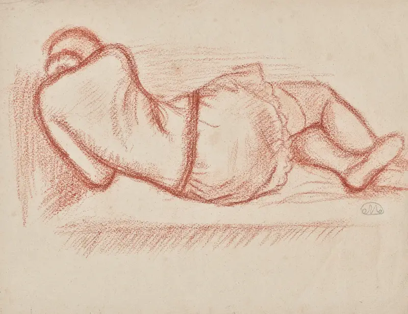 Thérèse i vila liggande i ateljén, påklädd av Aristide Maillol