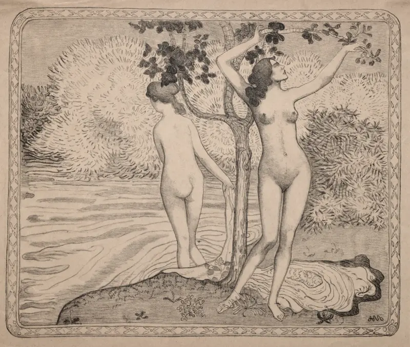 Två badande under ett träd vid vattnet av Aristide Maillol
