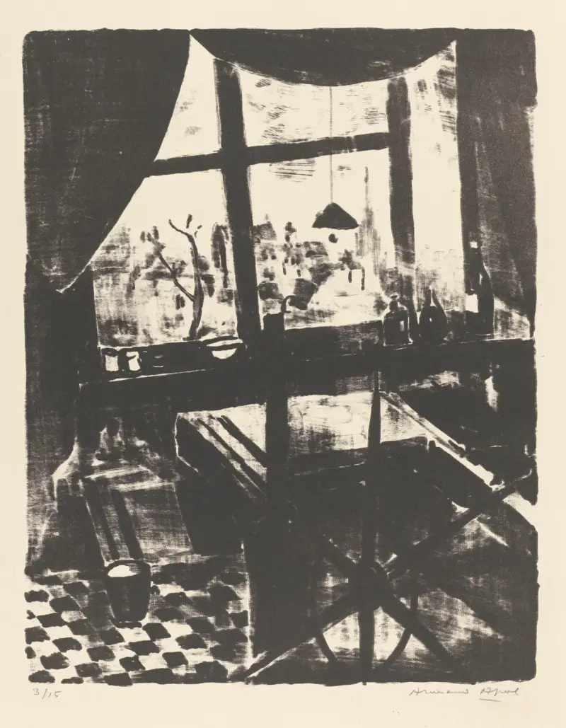 Atelier avec presse lithographique av Armand Apol