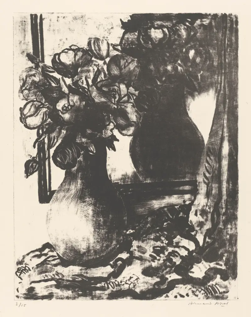 Vase de fleurs devant un miroir av Armand Apol