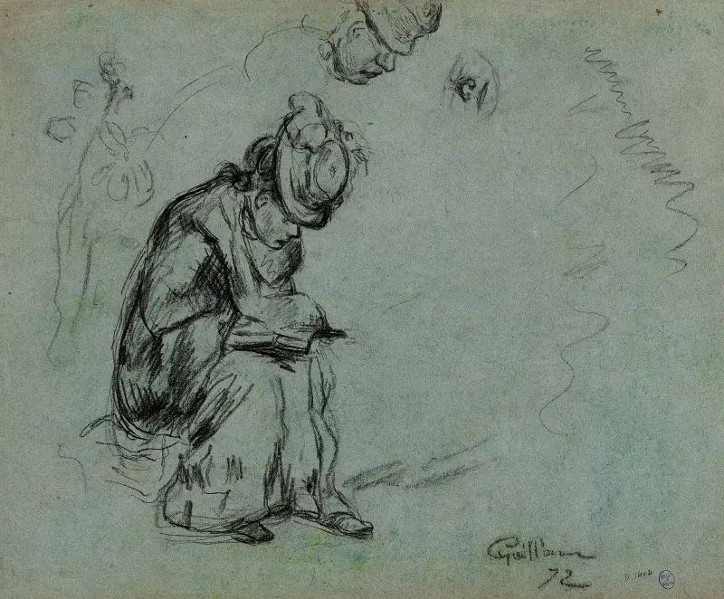 Studie av sittande kvinna, läsande av Armand Guillaumin