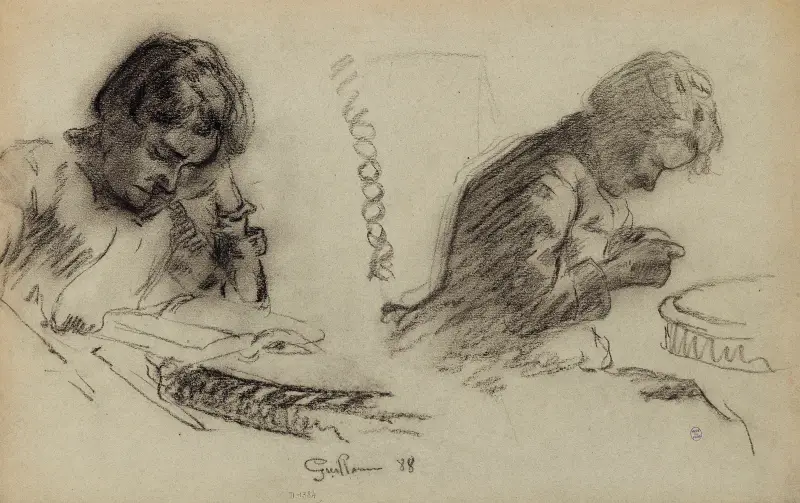 Studie av en läsande kvinna och en sömmande kvinna av Armand Guillaumin