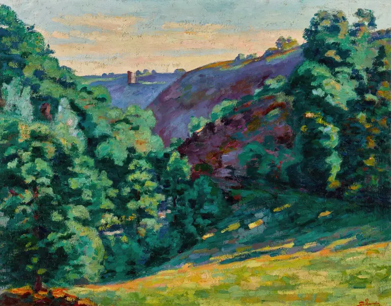 Ravinen La Folie, vy från Château Crozant av Armand Guillaumin