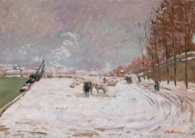 Quai Saint-Bernard i snö, Paris av Armand Guillaumin
