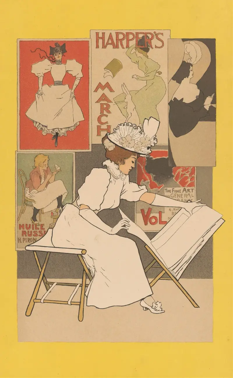 Seated Woman Looks at Prints in a Print Stand av Armand Rassenfosse