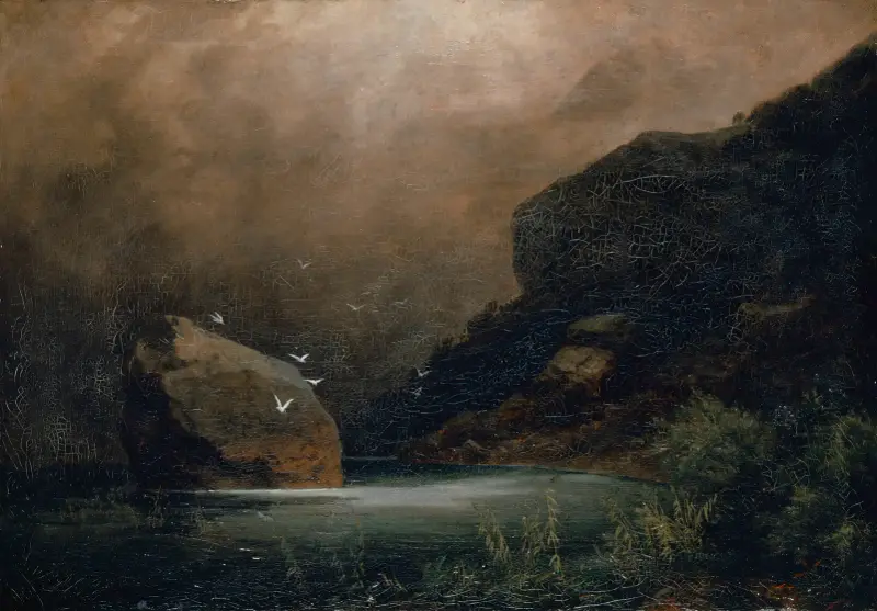 Bergsee mit Möwen von Arnold Böcklin