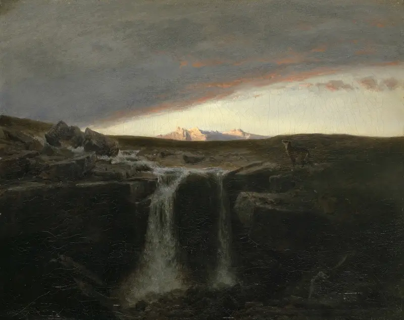 Berglandschaft mit Wasserfall von Arnold Böcklin