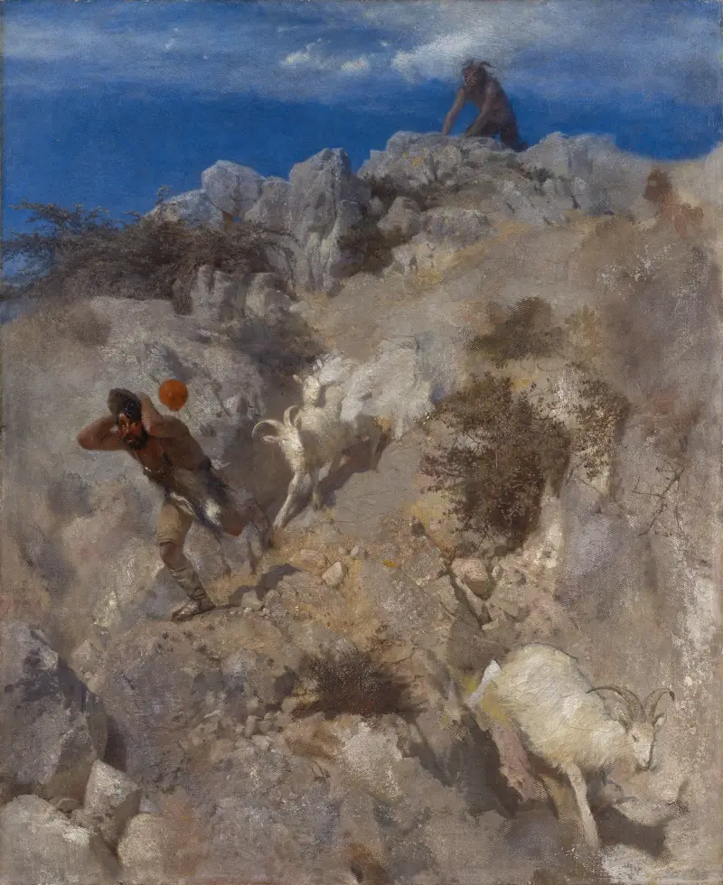 Pan skrämmer en herde (Terrified Panic) av Arnold Böcklin