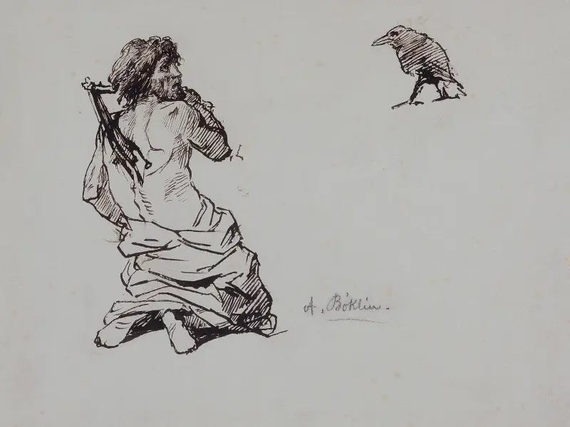 Självgisslande botgörare med korp av Arnold Böcklin