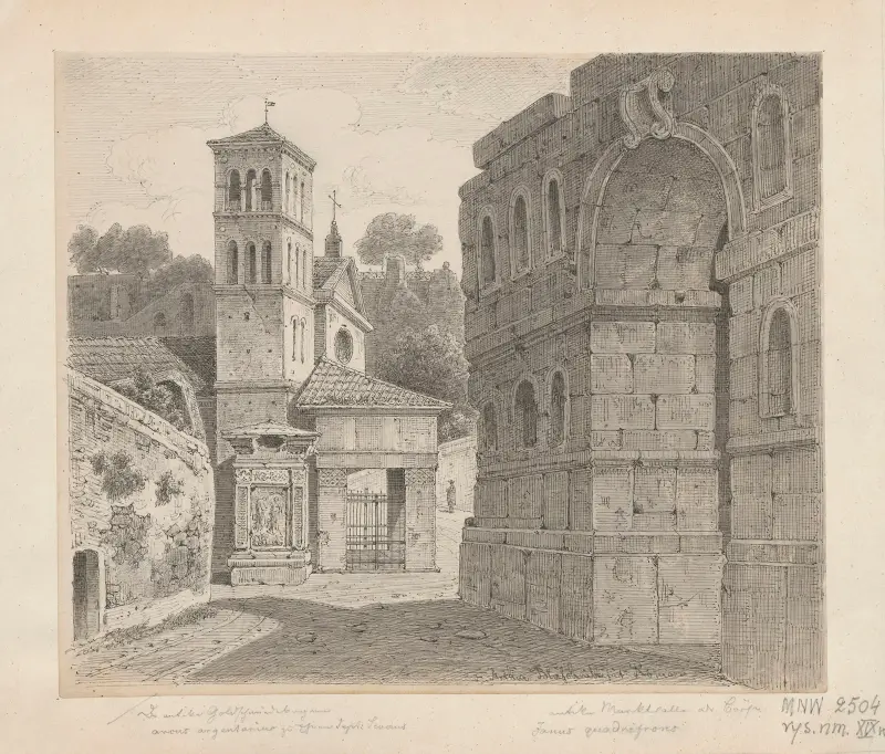 Janusbågen, med San Giorgio in Velabro och Arco degli Argentari i bakgrunden, kyrka i Rom av Arthur Blaschnik
