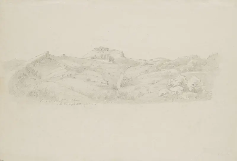 Gegend von Civitella, die Stadt Olevano Romano auf der Kuppe des Hügels in der Ferne von Arthur Blaschnik