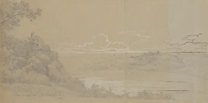 Pałac Ruspoli nad jeziorem Nemi, w oddali miasto Genzano di Roma, Arthur Blaschnik
