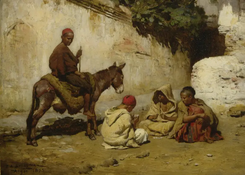 Arabiska barn som spelar kort av Frederick Arthur Bridgman