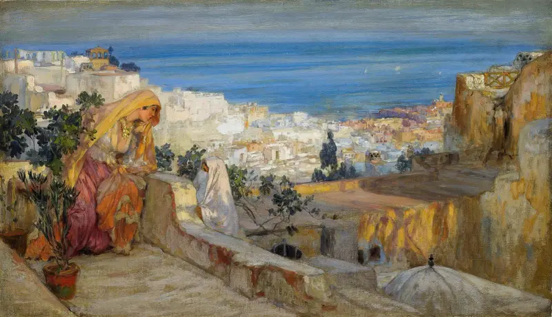 Arab Women On A Rooftop, Algiers Beyond av Frederick Arthur Bridgman