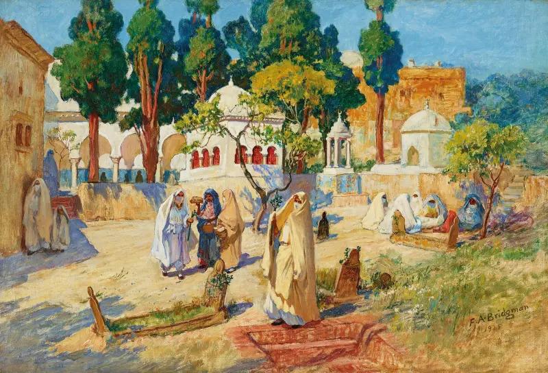 Arabisk kvinnodag på kyrkogården, Bou-Kobrine av Frederick Arthur Bridgman