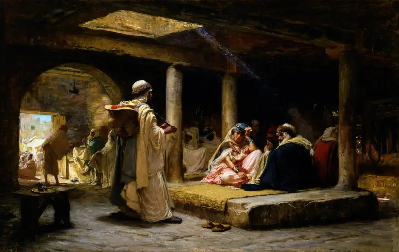 Kafé i Biskra, Algeriet av Frederick Arthur Bridgman