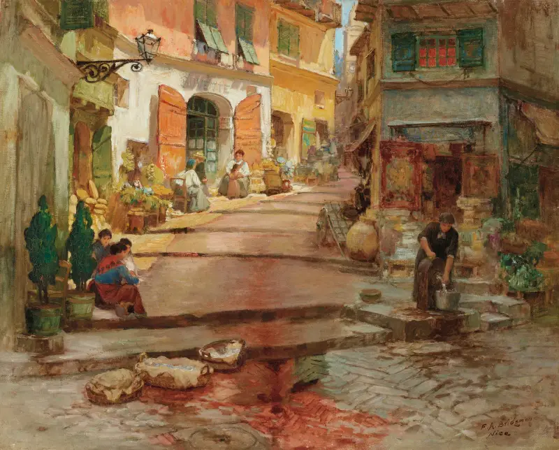 Rue Droite i gamla Nice av Frederick Arthur Bridgman