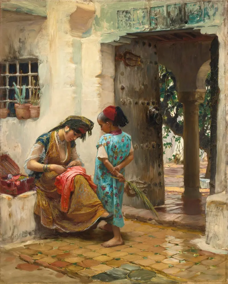Lekce šití, Frederick Arthur Bridgman