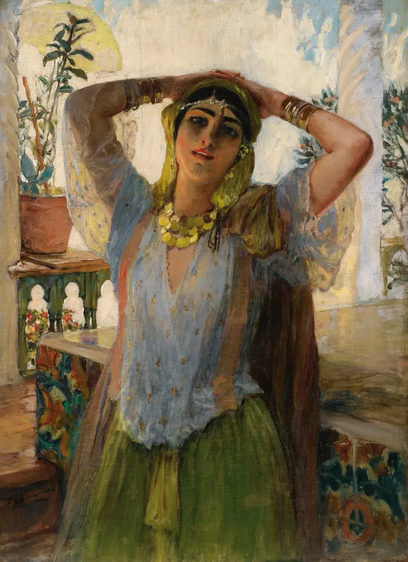 Ung orientkvinna på en terrass av Frederick Arthur Bridgman