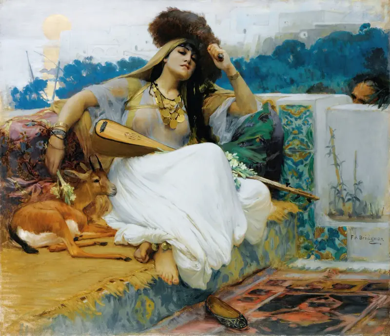 Young Woman On A Terrace av Frederick Arthur Bridgman