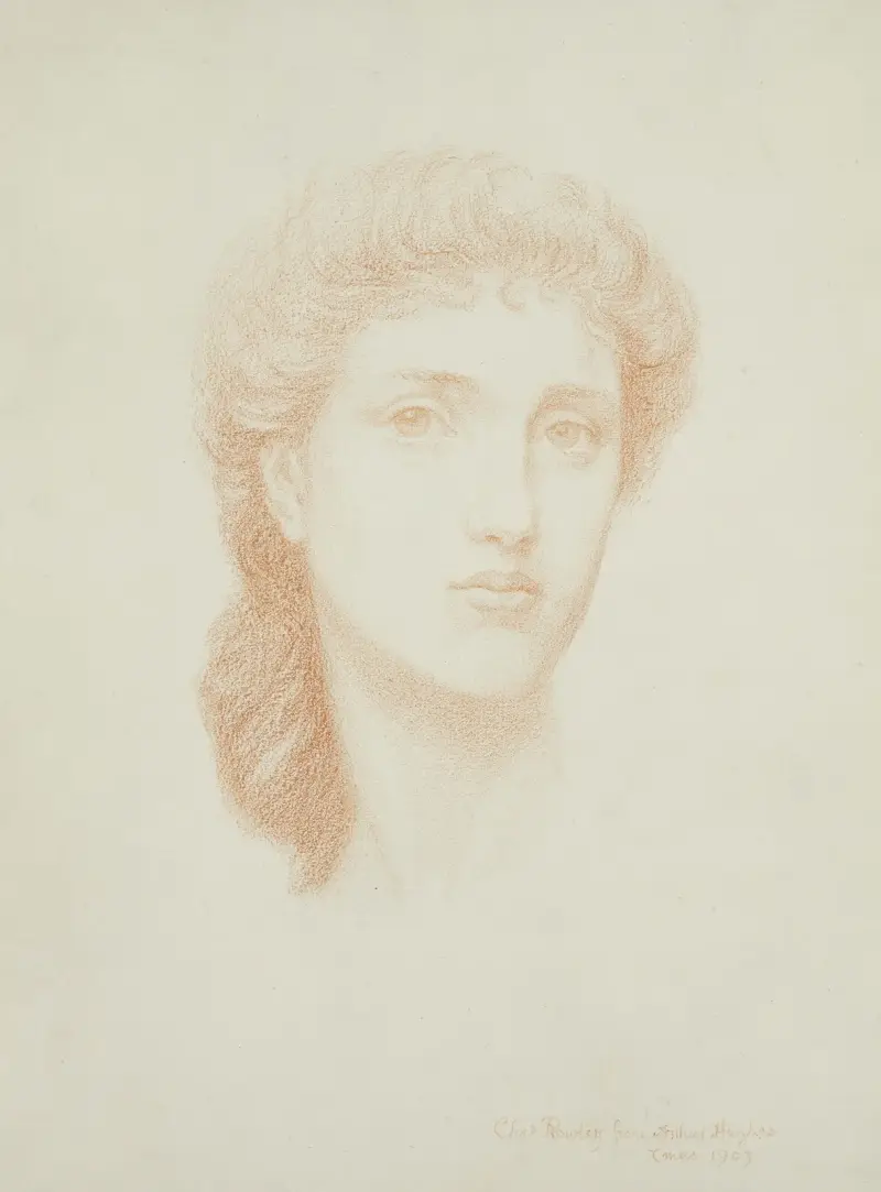 Head study of a girl av Arthur Hughes