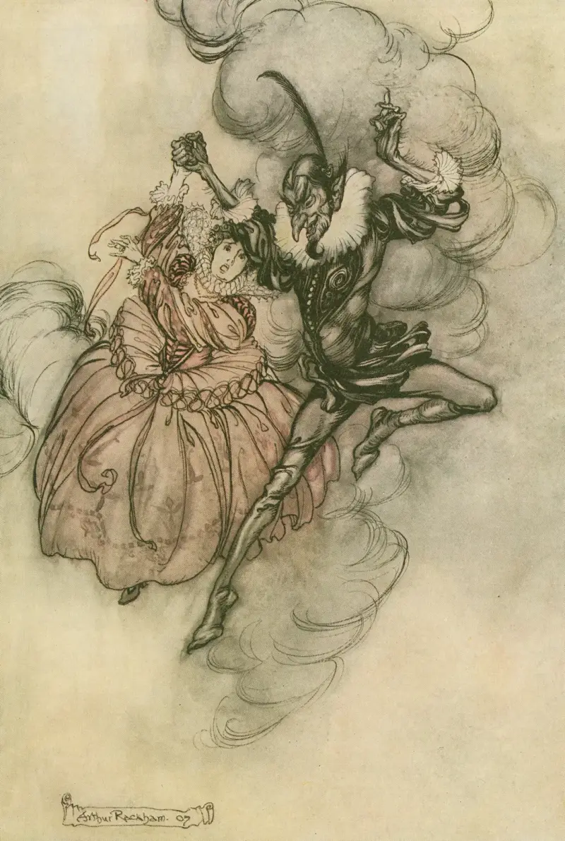 A grand pas de deux performed in the very first style by these two. av Arthur Rackham