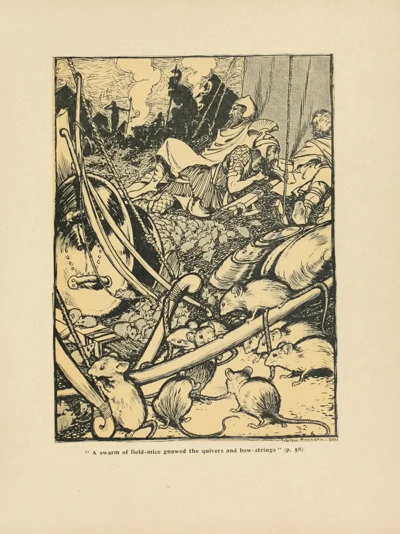 A swarm of field-mice gnawed the quivers and bow-strings av Arthur Rackham