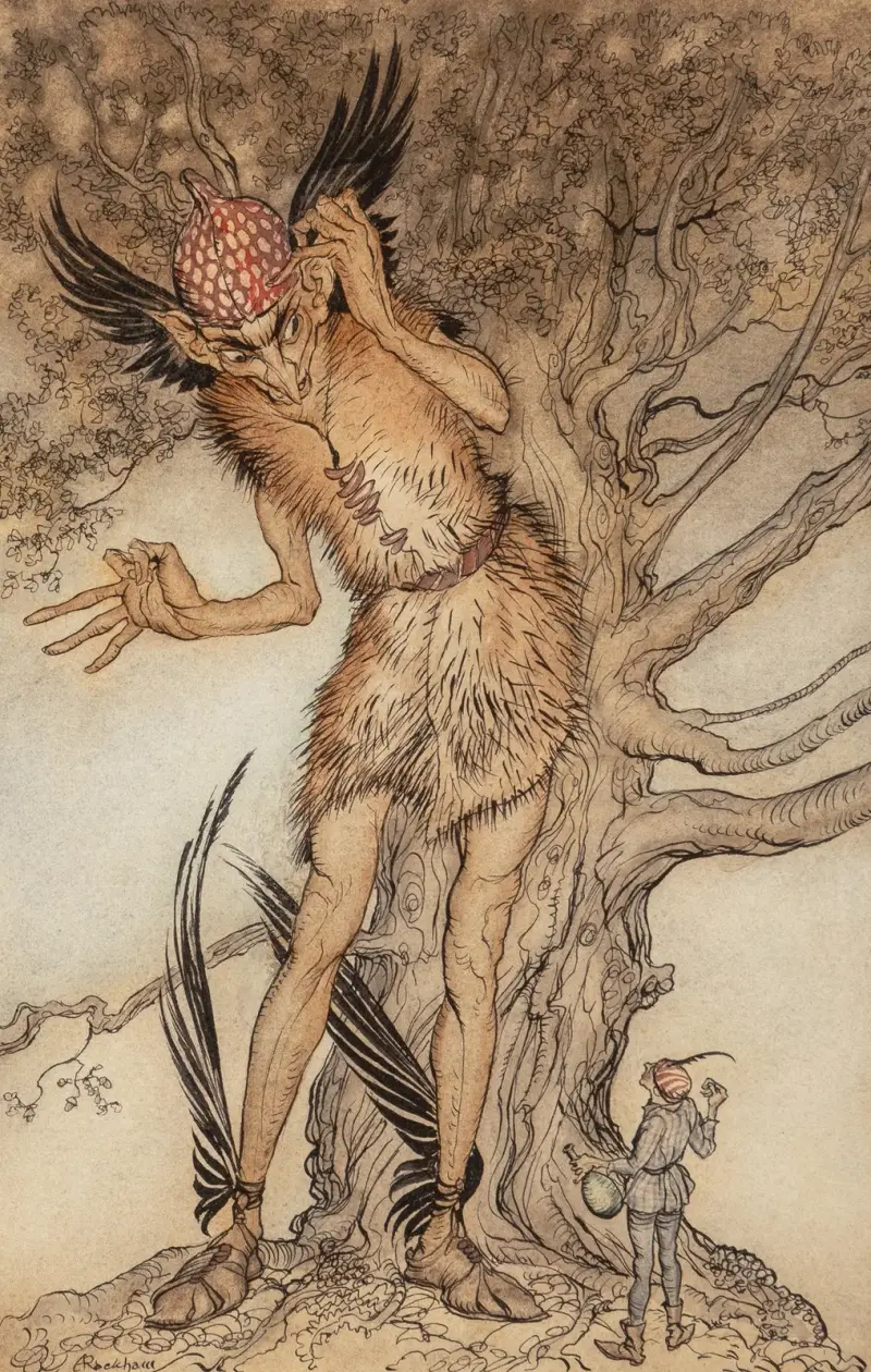 A Terrible Fellow, Little Brother and Little Sister interior illustration av Arthur Rackham