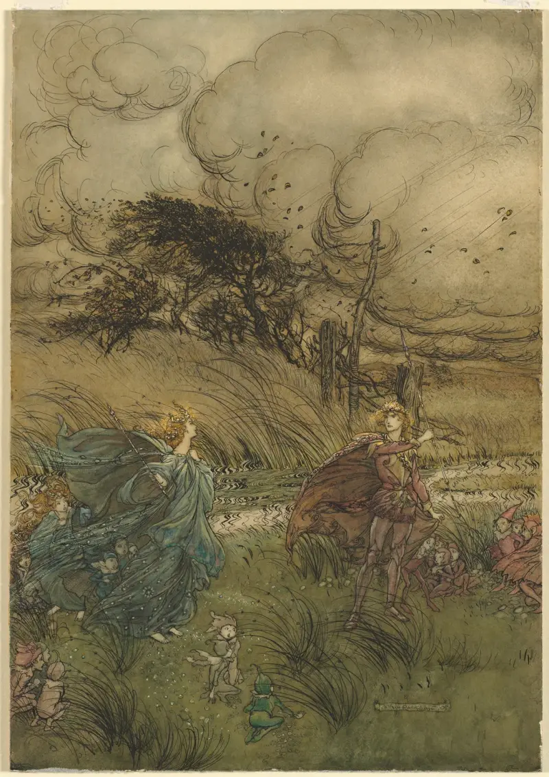 ‘And now they never meet in grove or green,’ from act 2, scene 1 of A Midsummer Night’s Dream by William Shakespeare av Arthur Rackham