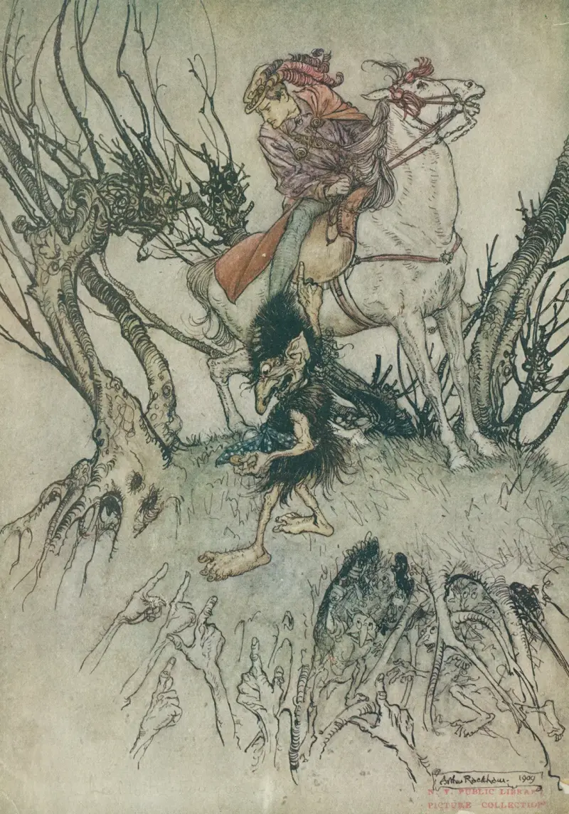 At length they all pointed their stained fingers at me av Arthur Rackham