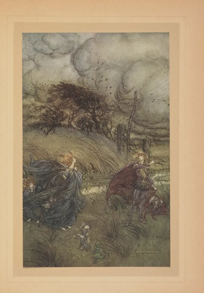 Aussi maintenant ils ne peuvent plus se rencontrer dans un bosquet ou sur une pelouse, au bord d’une claire fontaine, ou sous la lumière clignotante des étoiles, sans se quereller av Arthur Rackham