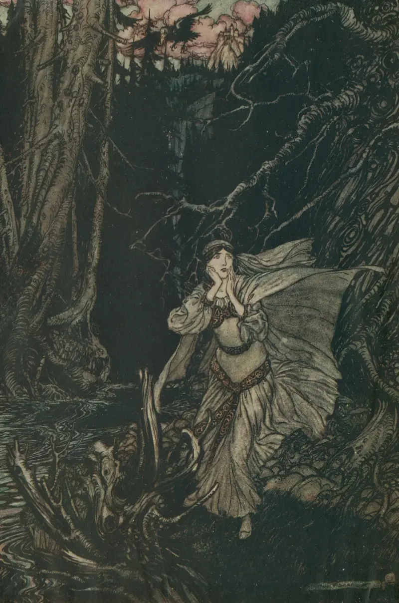 Berthalda in the Black Valley av Arthur Rackham