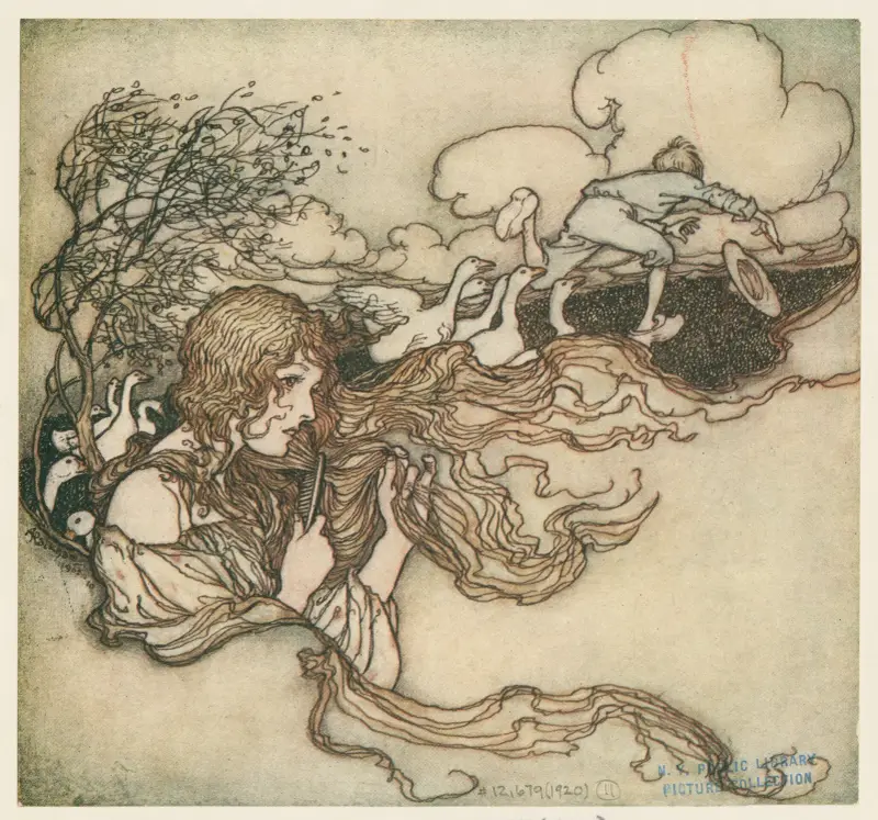 ‘Blow, blow, little breeze, And Conrad’s hat seize.’ av Arthur Rackham