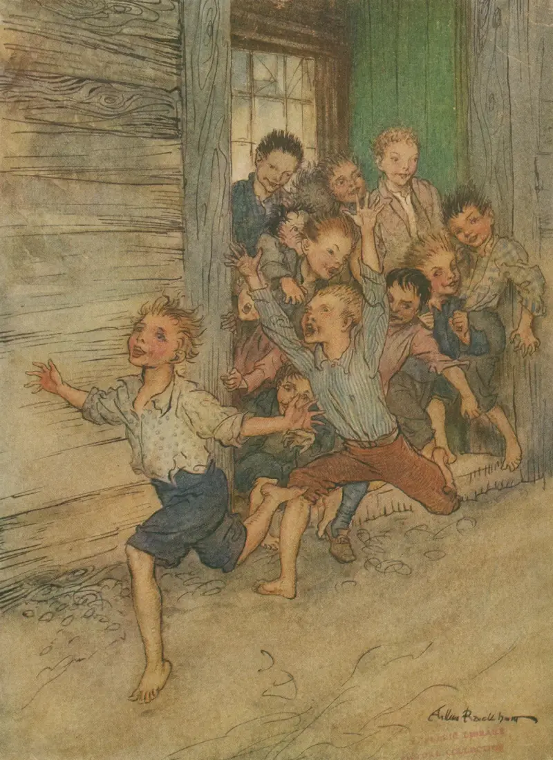 Bursting forth like a legion of young imps av Arthur Rackham