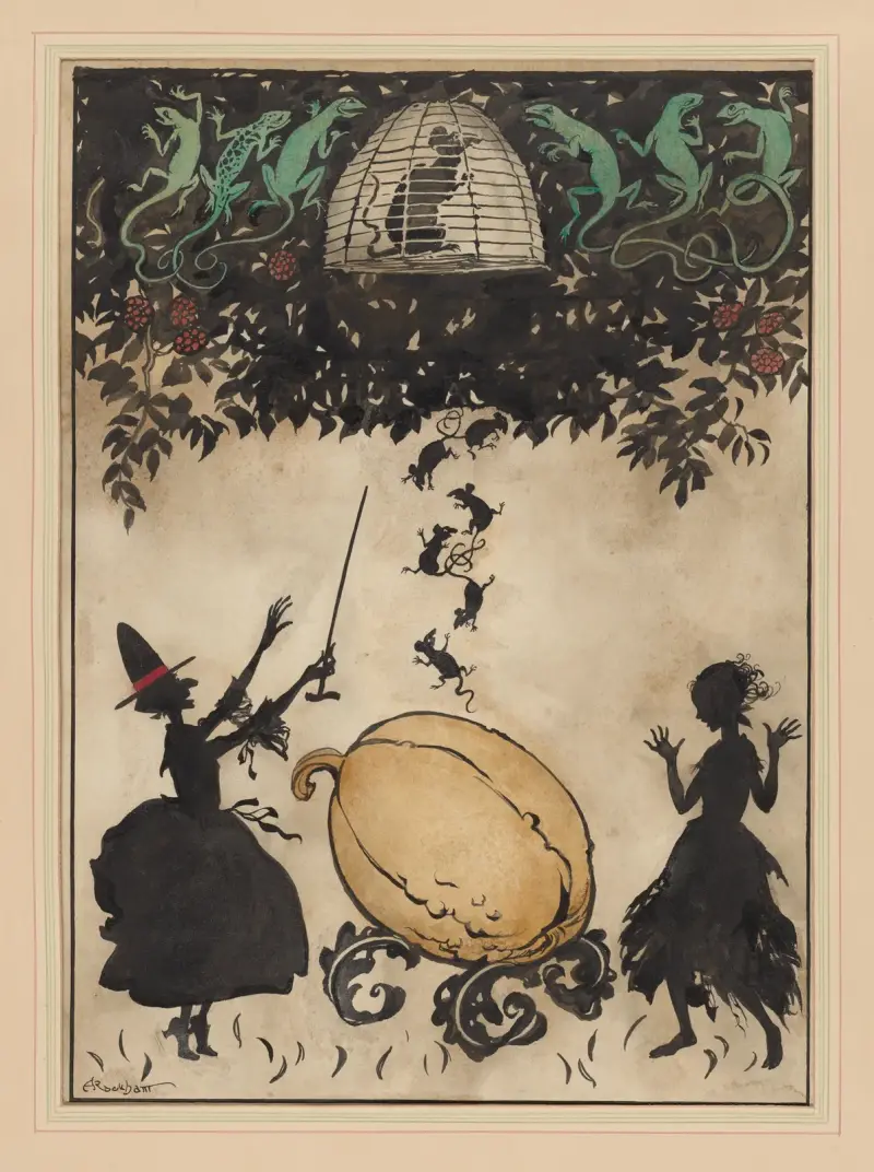 Omslagsdesign för Askungen av Arthur Rackham