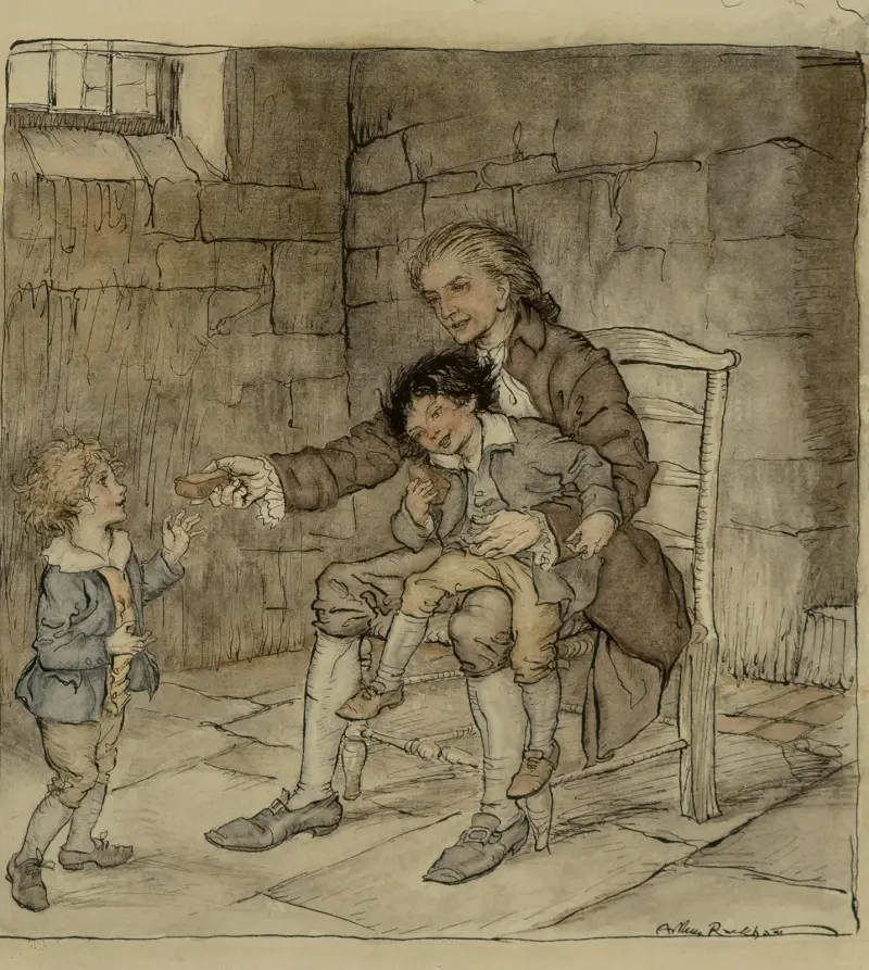 He Gave Each a Large Piece of Gingerbread av Arthur Rackham