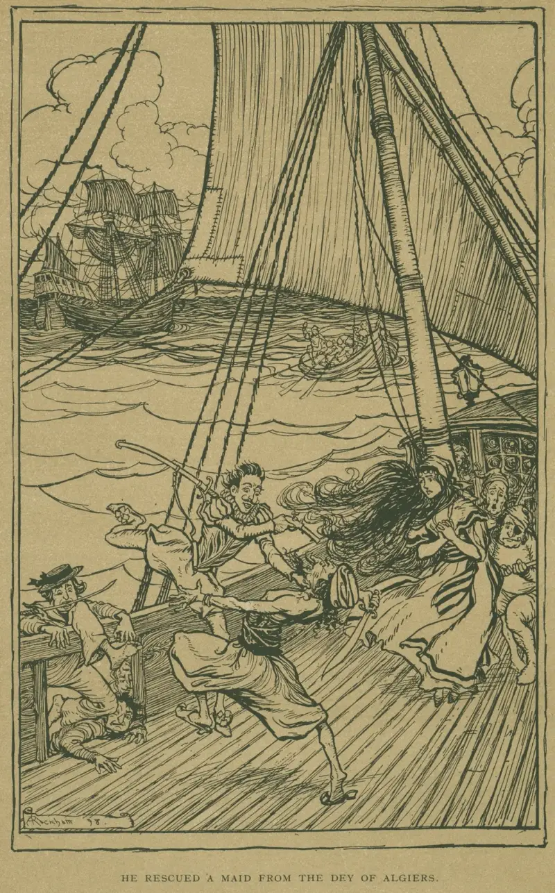Han räddade en jungfru från Dejen av Alger av Arthur Rackham