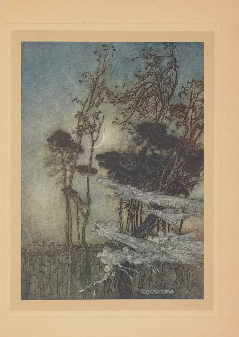 …la lune pareille â un arc d’argent de nouveau tendu dans le ciel av Arthur Rackham