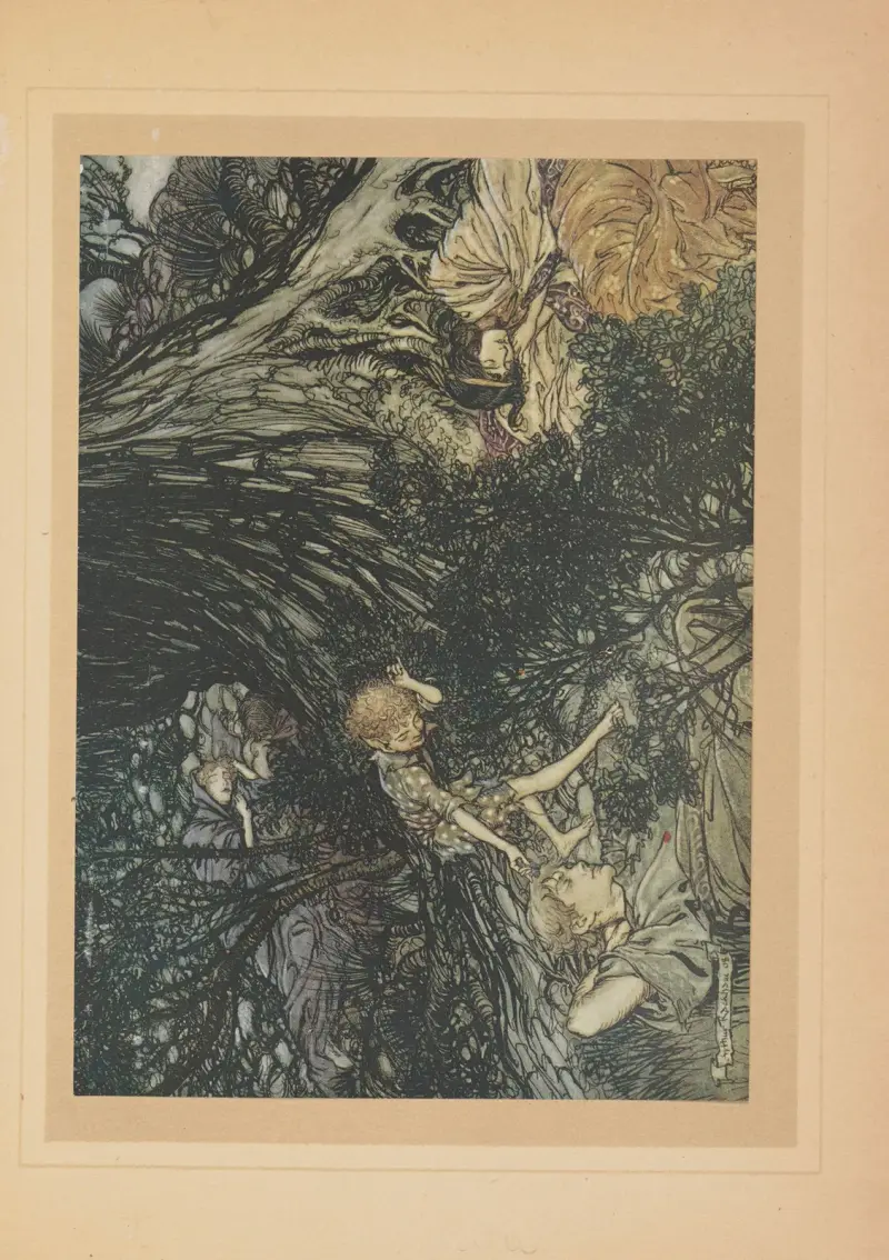 På marken sov djupt; på dina ögon ska jag, älskade, lägga ett läkemedel av Arthur Rackham