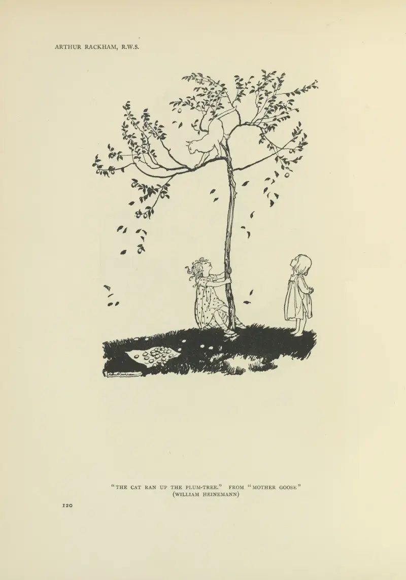 The cat ran up the plum-tree – Mother goose av Arthur Rackham