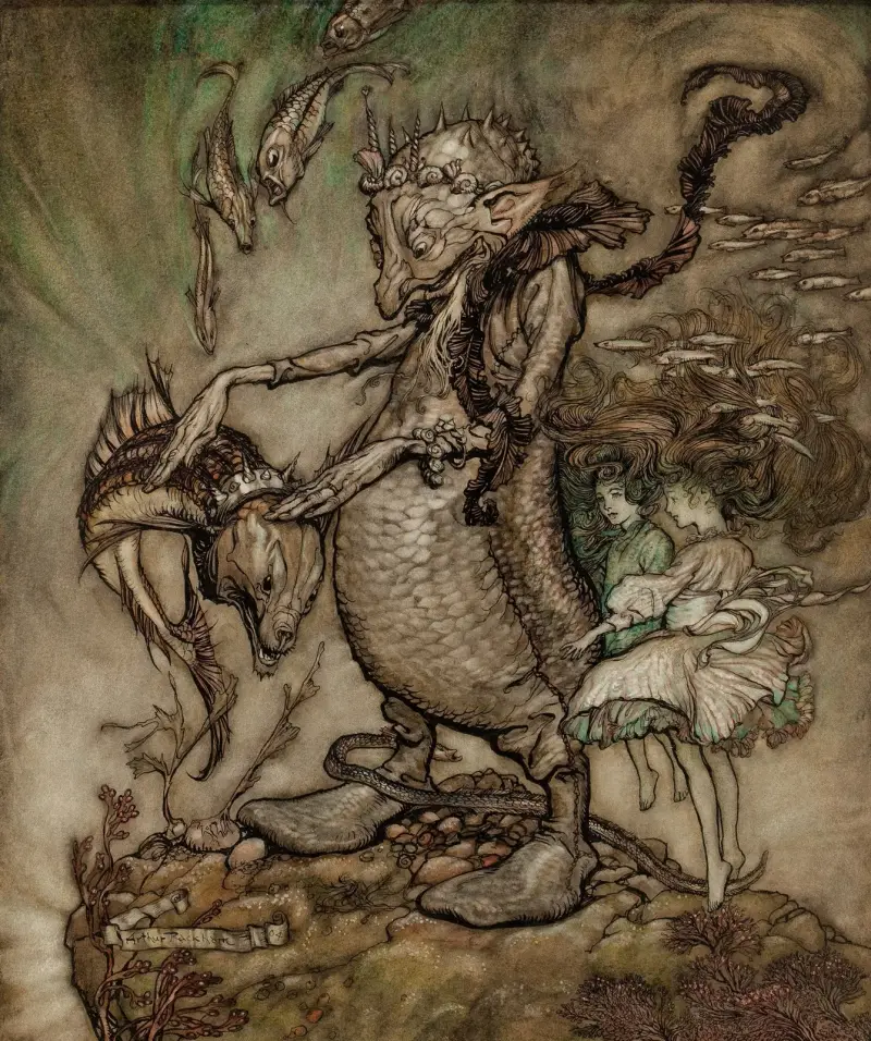 The Fish King and the Dog Fish av Arthur Rackham