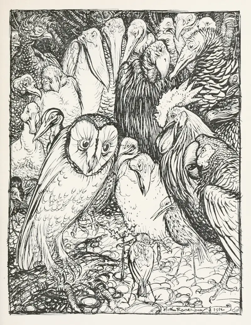 Ugglan och fåglarna av Arthur Rackham