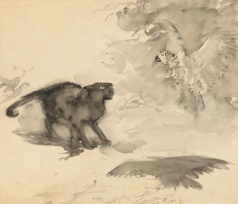 Papegojan och katten (skiss till 'Good-Night' av Eleanor Gates) av Arthur Rackham
