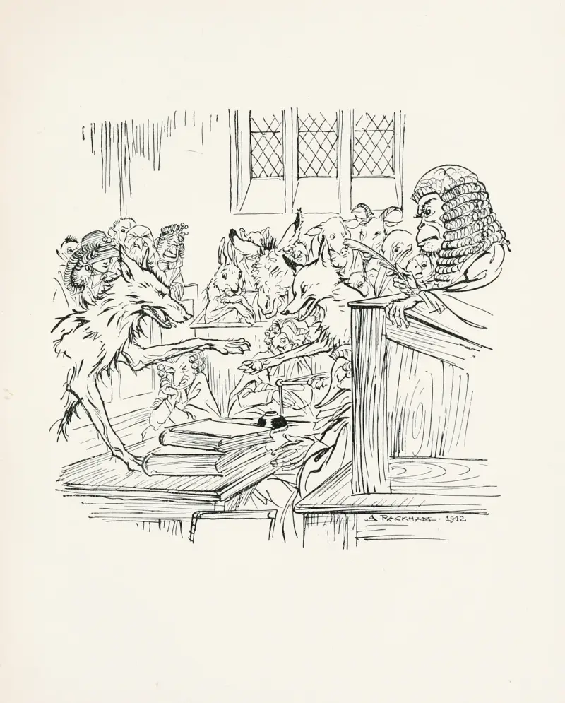 Vargen, räven och apan av Arthur Rackham