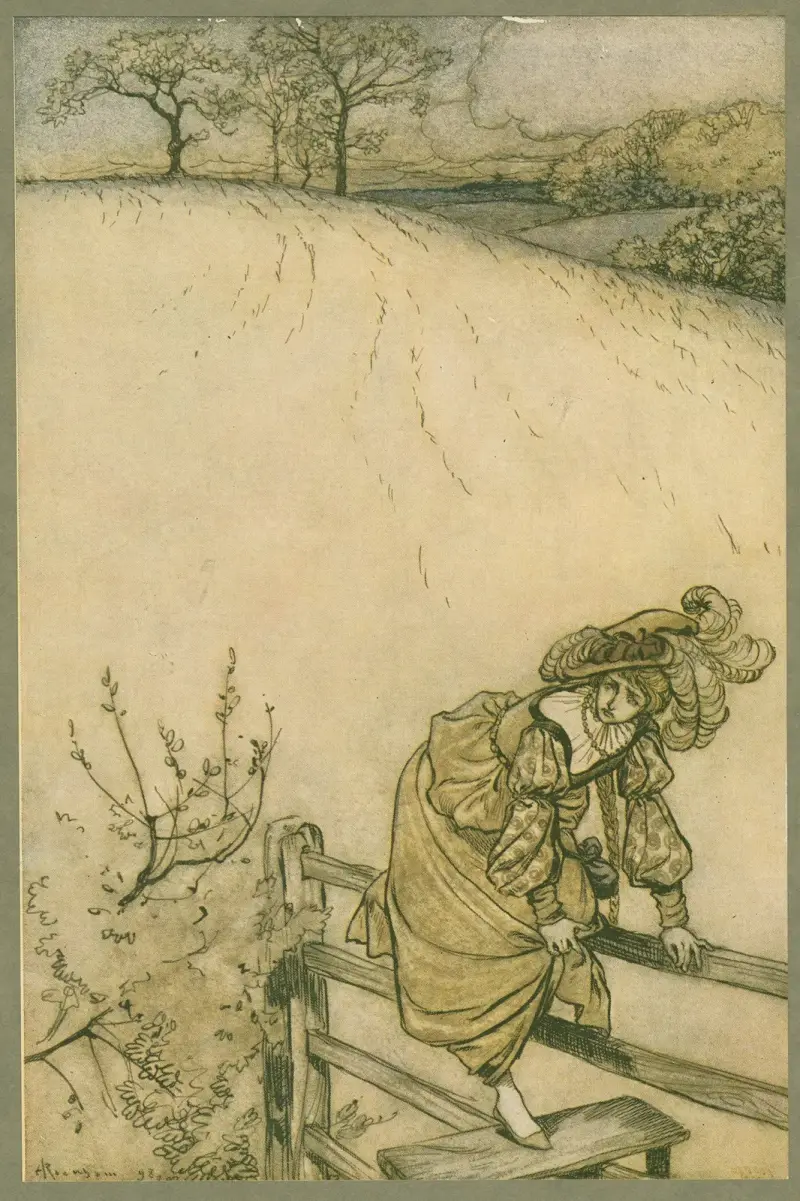 These stiles sadly bothered Odille. av Arthur Rackham