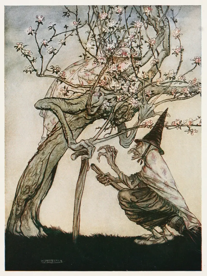 Träd av mitt! O träd av mitt! Har du sett min stygga lilla jungfru av Arthur Rackham